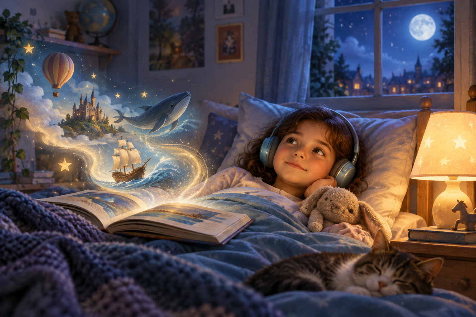 Bambina che ascolta una storia prima di dormire